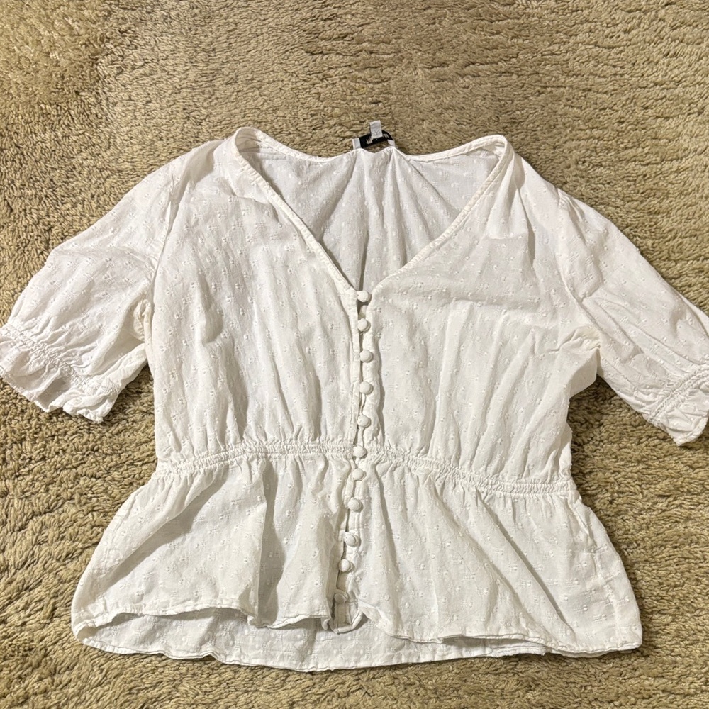 Madewell Ivory Button-Down Peplum Blouse